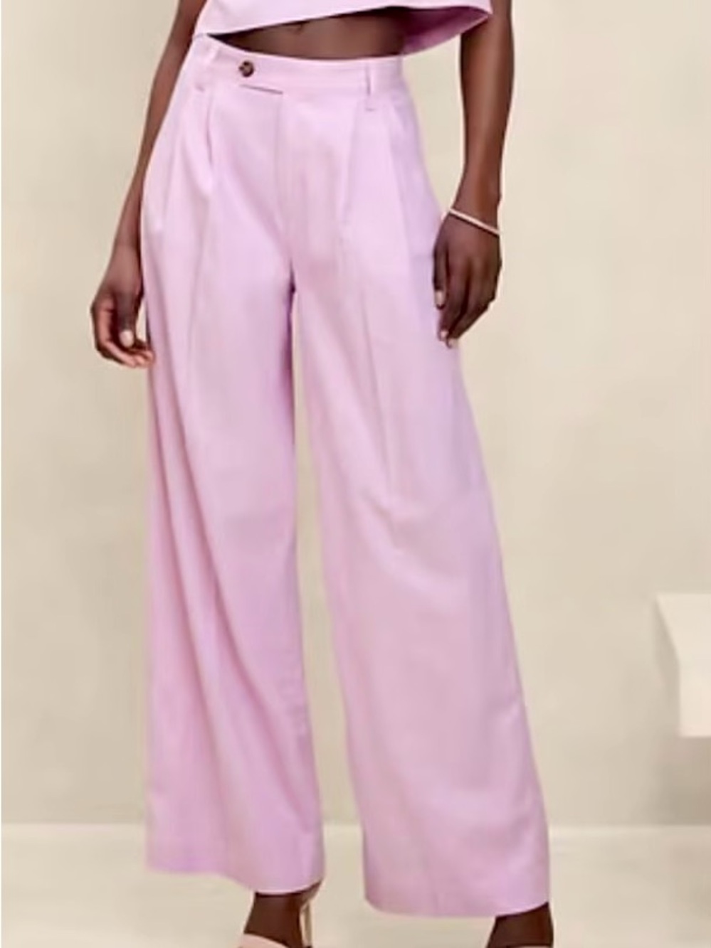 Banana Republic Linen Blend Wide Leg Trousers Pink Lavender Petite 10